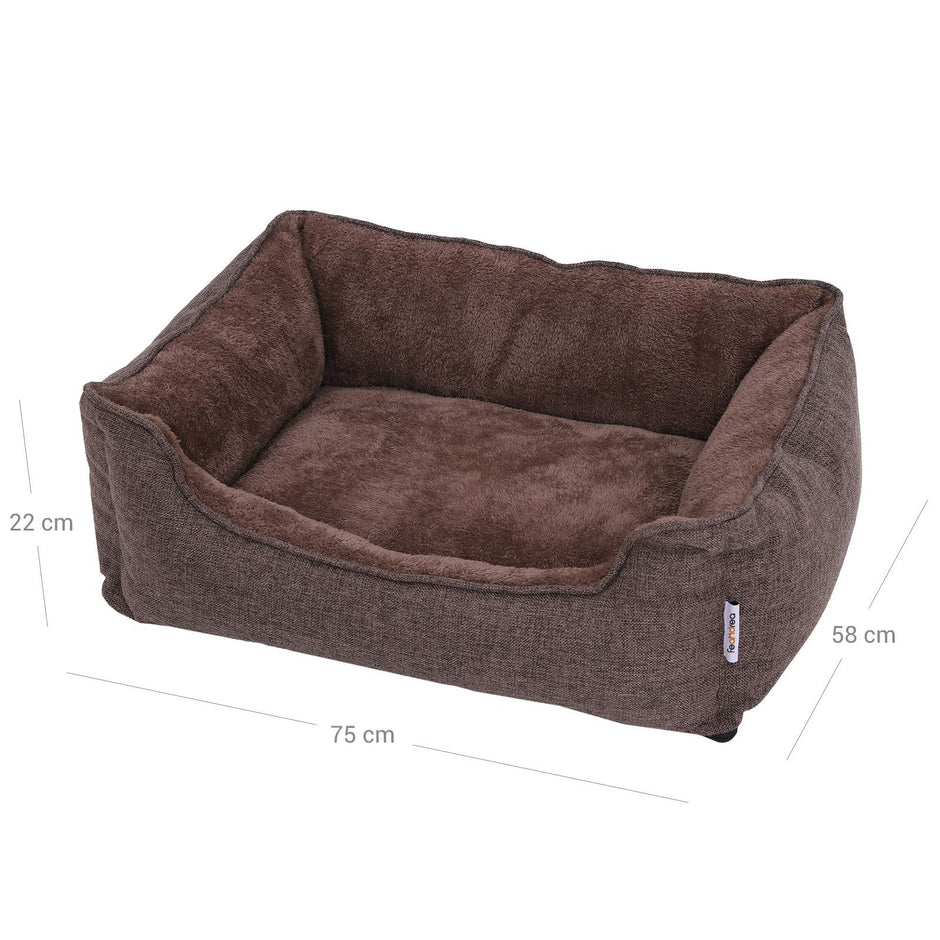 Dog Bed – Plush Fabric – Brown – Washable with Removable Cover