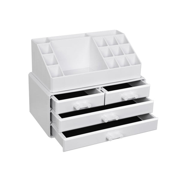 Acrylic Makeup Organizer – Acrylic – White – 4 Drawer Storage Solution for Cosmetics and Jewelry