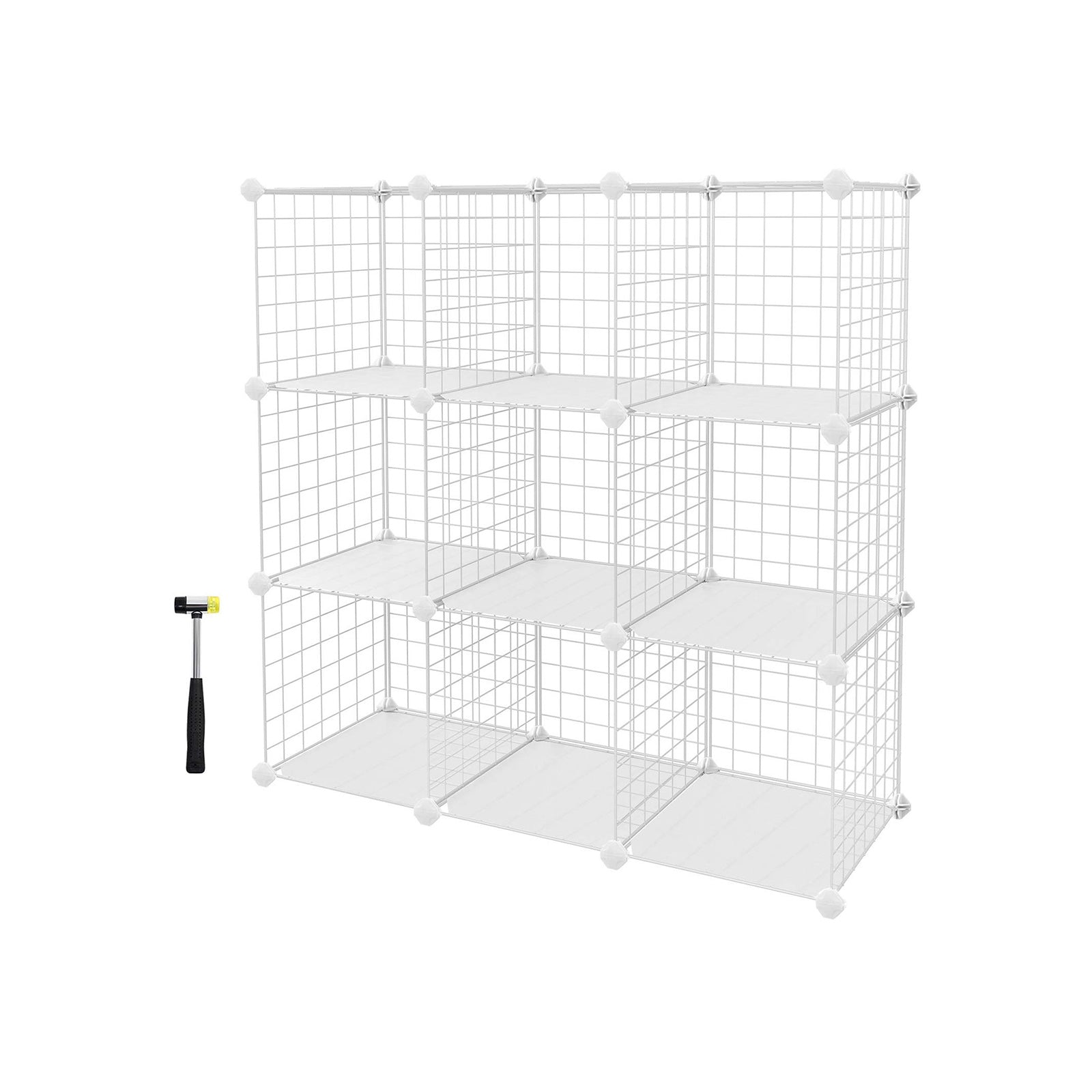 Storage Cubes – Metal Wire – White – Interlocking Shelving Unit with PP Plastic Sheets