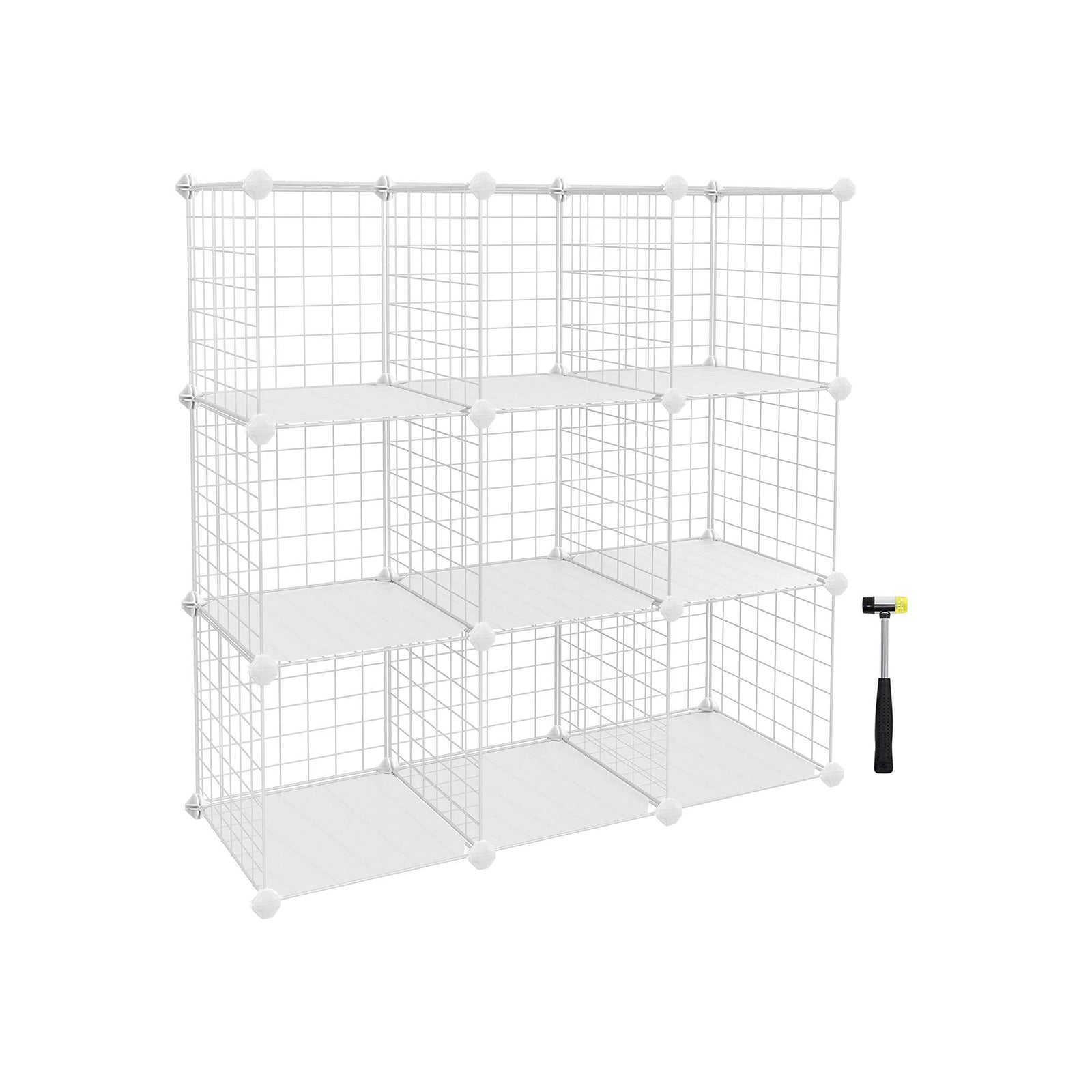 Storage Cubes – Metal Wire – White – Interlocking Shelving Unit with PP Plastic Sheets