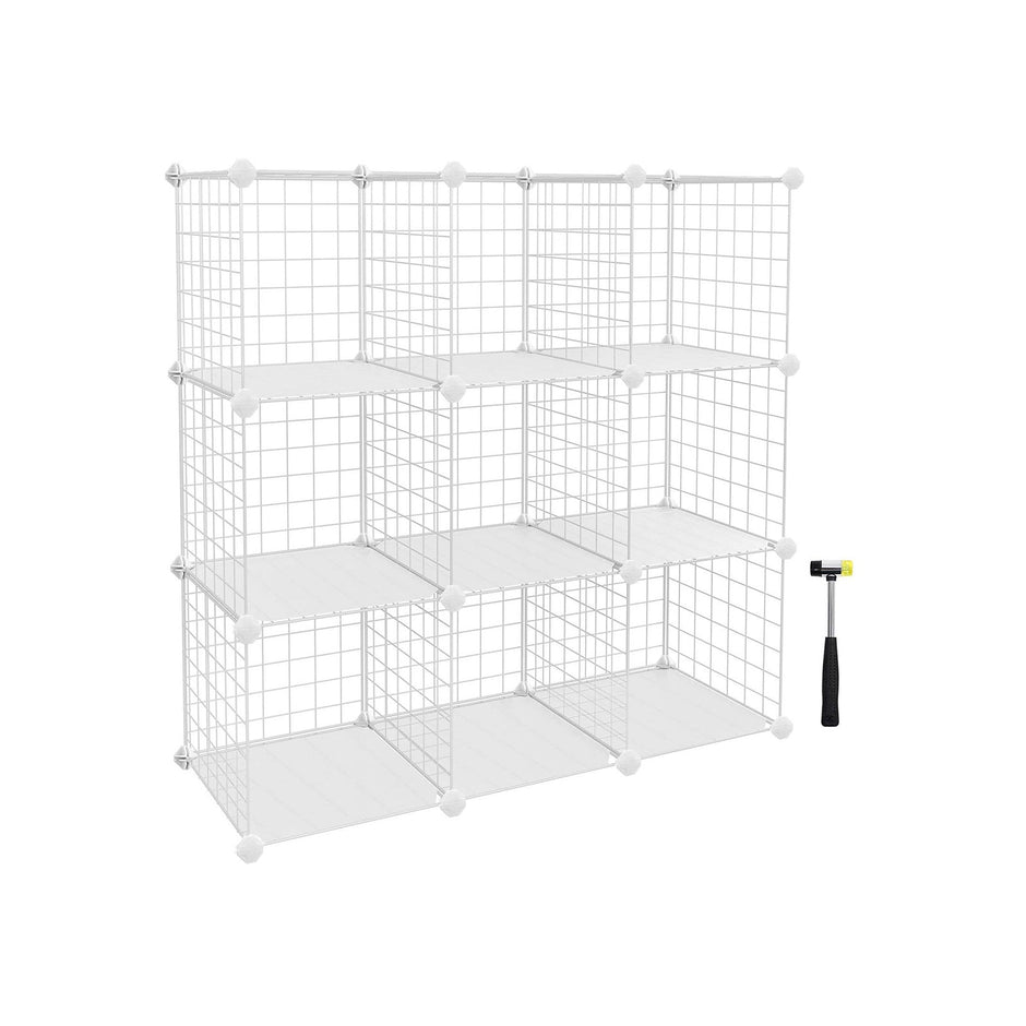 Storage Cubes – Metal Wire – White – Interlocking Shelving Unit with PP Plastic Sheets
