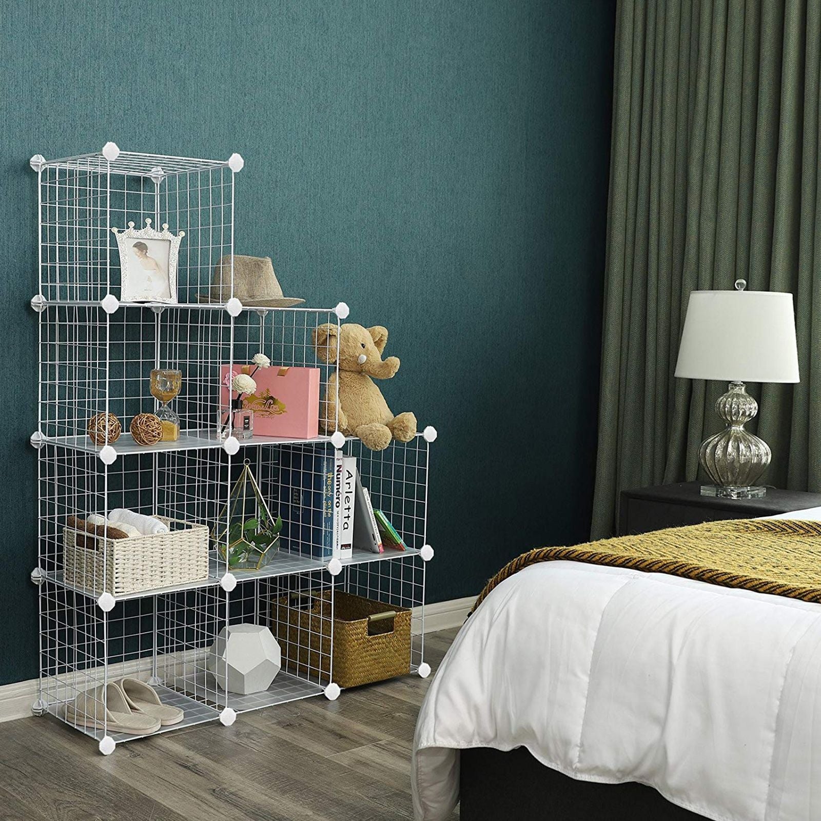 Storage Cubes – Metal Wire – White – Interlocking Shelving Unit with PP Plastic Sheets