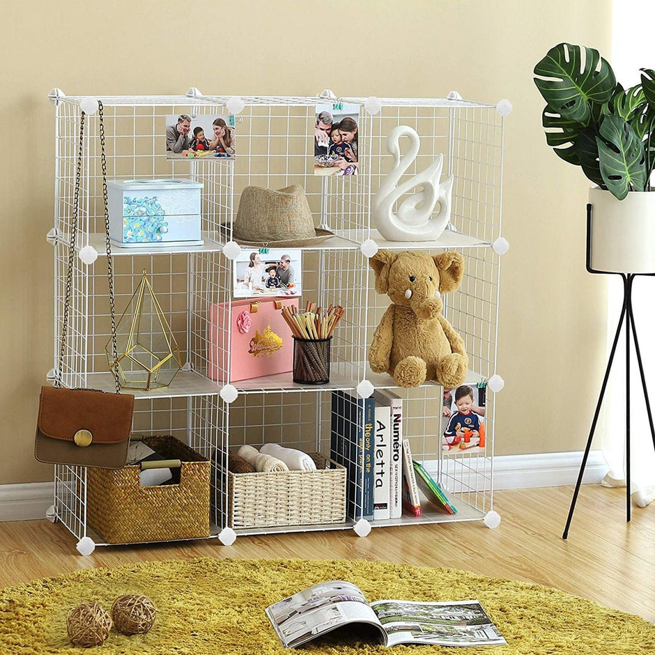 Storage Cubes – Metal Wire – White – Interlocking Shelving Unit with PP Plastic Sheets