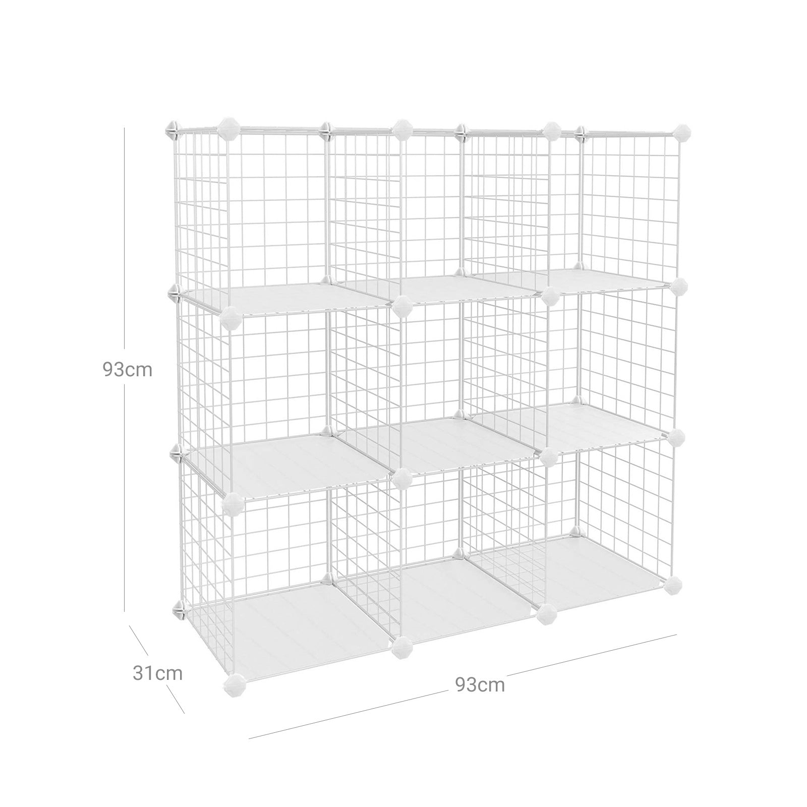 Storage Cubes – Metal Wire – White – Interlocking Shelving Unit with PP Plastic Sheets