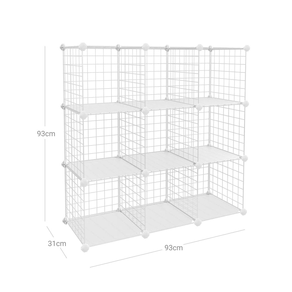 Storage Cubes – Metal Wire – White – Interlocking Shelving Unit with PP Plastic Sheets