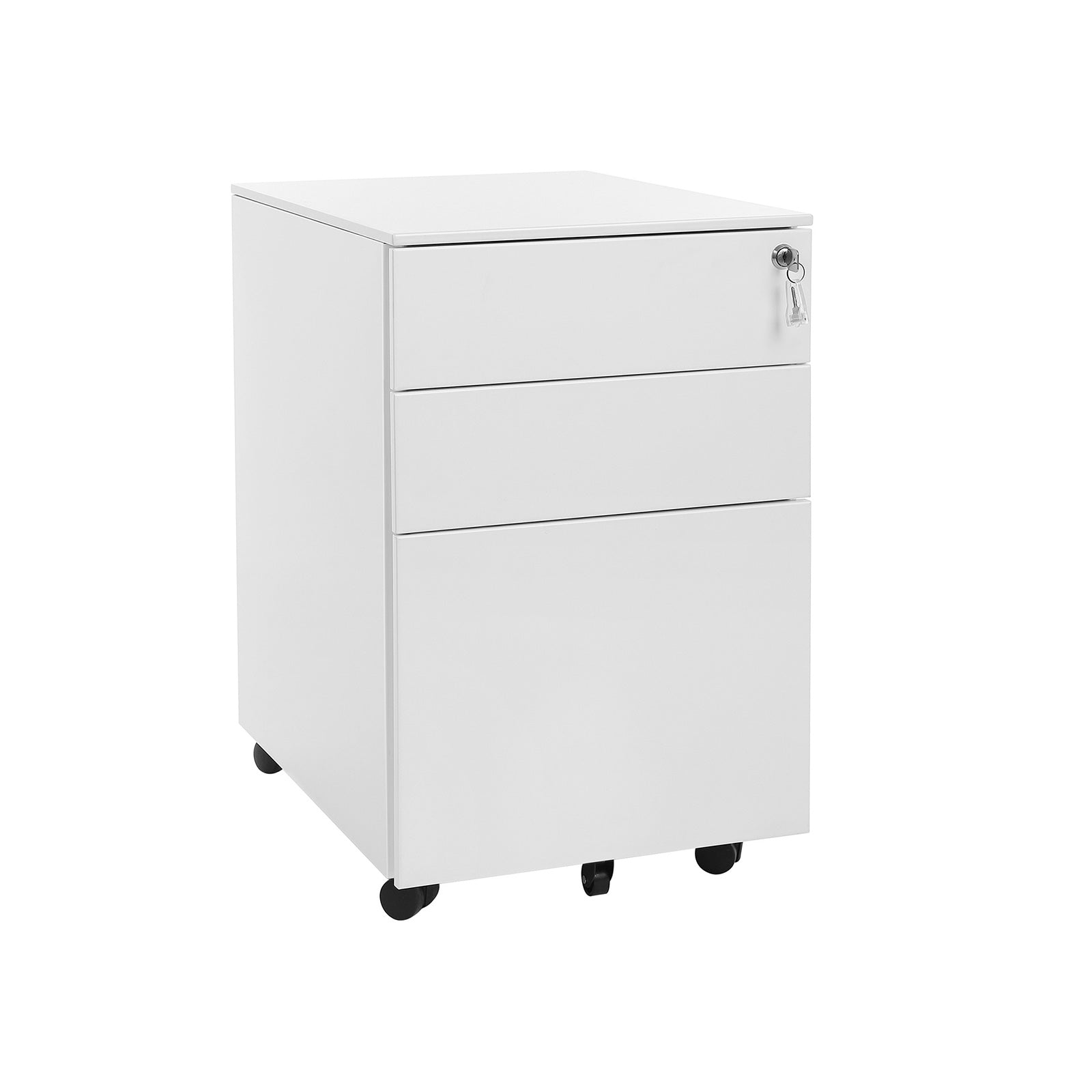 Lockable Steel File Cabinet – Steel – White – Mobile Design with 3 Drawers and Suspension File Hanging Rails