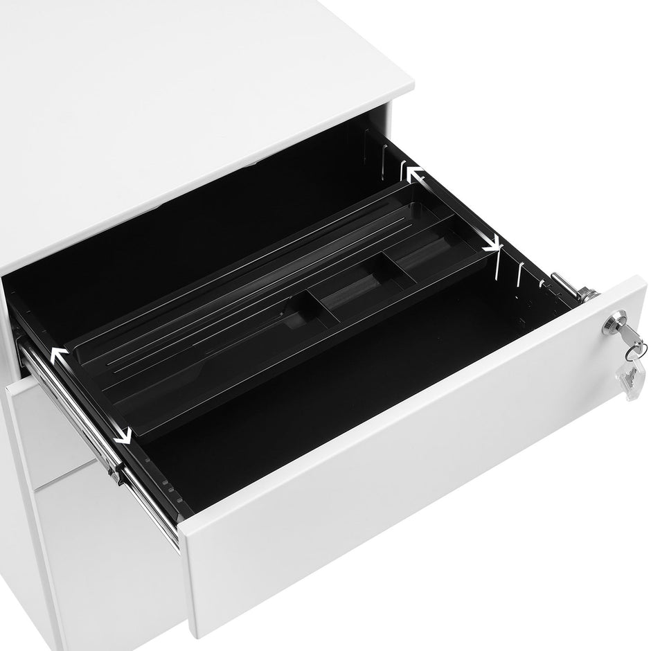 Lockable Steel File Cabinet – Steel – White – Mobile Design with 3 Drawers and Suspension File Hanging Rails