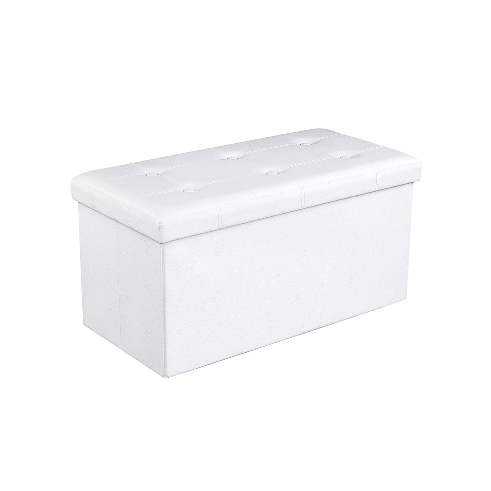 Folding Storage Ottoman – Faux Leather – White – Maximum Load 300 kg
