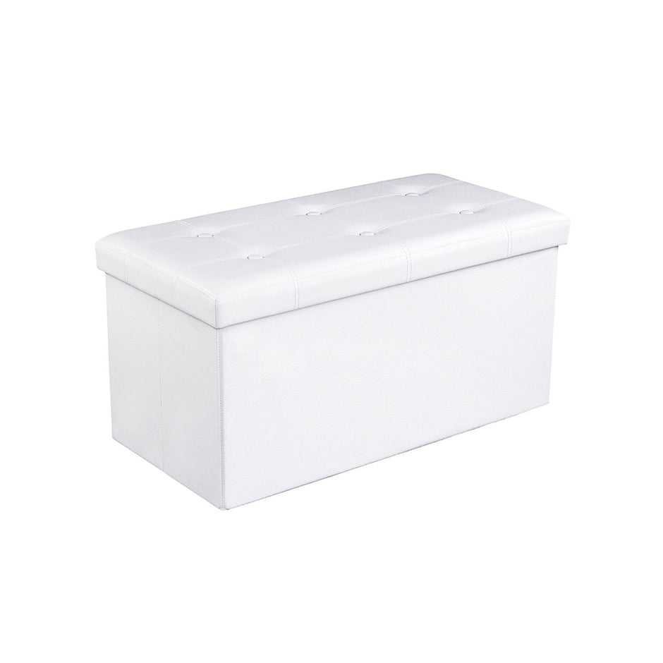 Folding Storage Ottoman – Faux Leather – White – Maximum Load 300 kg