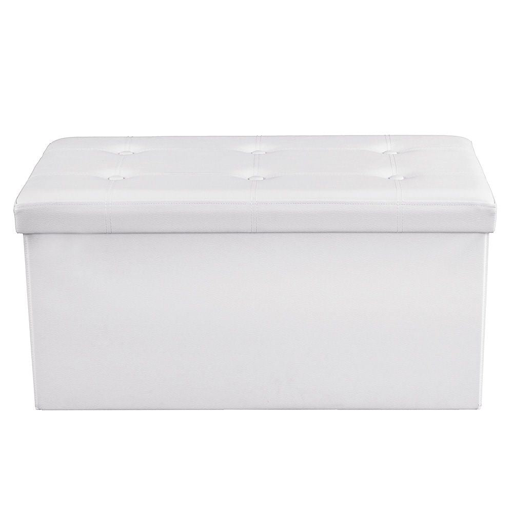 Folding Storage Ottoman – Faux Leather – White – Maximum Load 300 kg