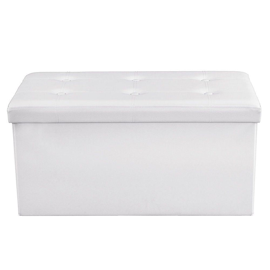Folding Storage Ottoman – Faux Leather – White – Maximum Load 300 kg