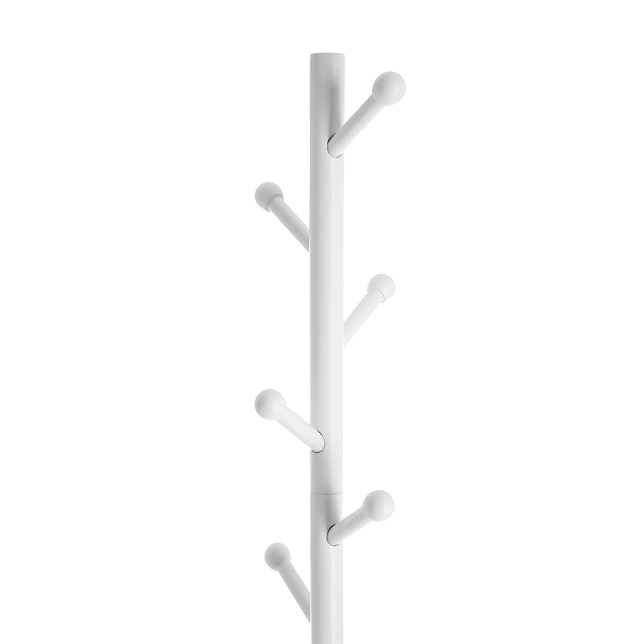 Hall Tree – Wood – White – Free Standing with 7 Rounded Hooks