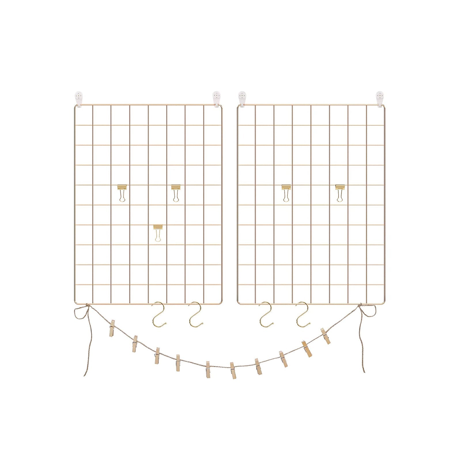 Wire Wall Grid Panel – Metal – Rose Gold – Multifunctional Photo Display Set of 2