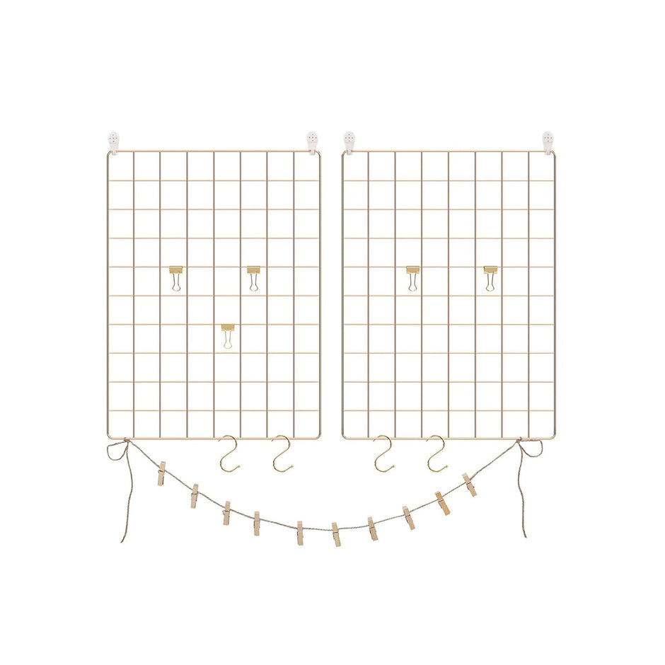 Wire Wall Grid Panel – Metal – Rose Gold – Multifunctional Photo Display Set of 2