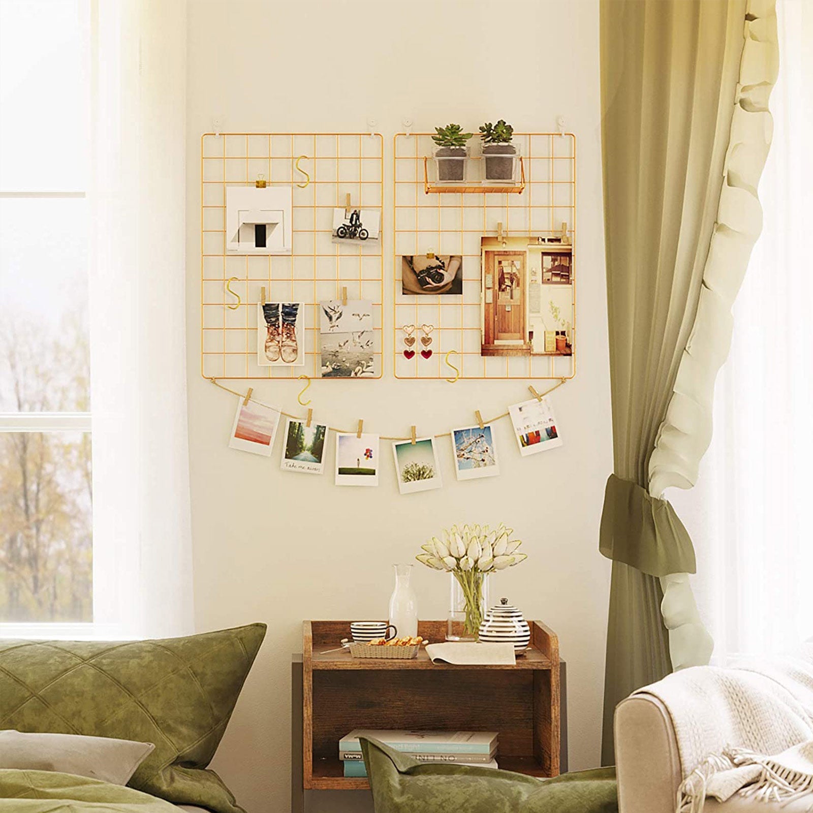 Wire Wall Grid Panel – Metal – Rose Gold – Multifunctional Photo Display Set of 2
