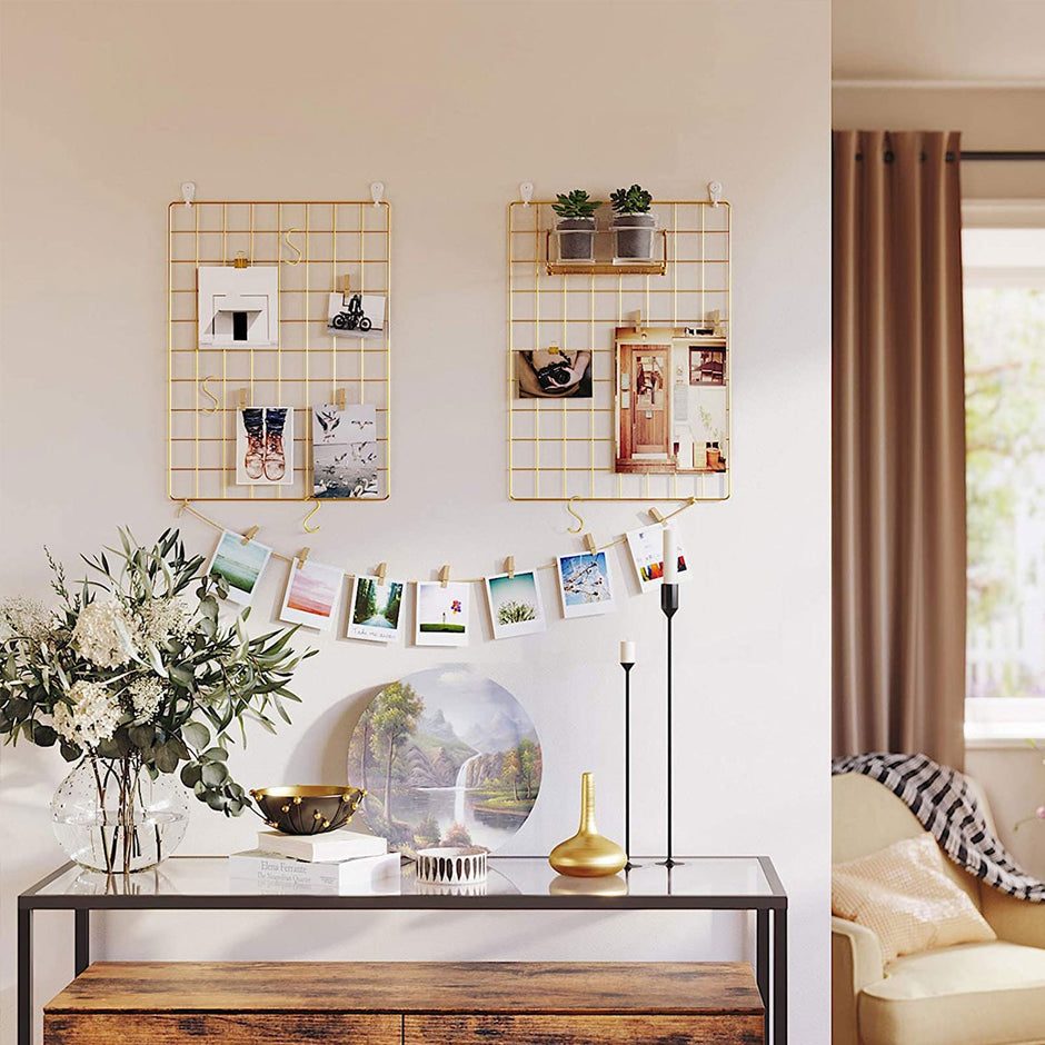 Wire Wall Grid Panel – Metal – Rose Gold – Multifunctional Photo Display Set of 2