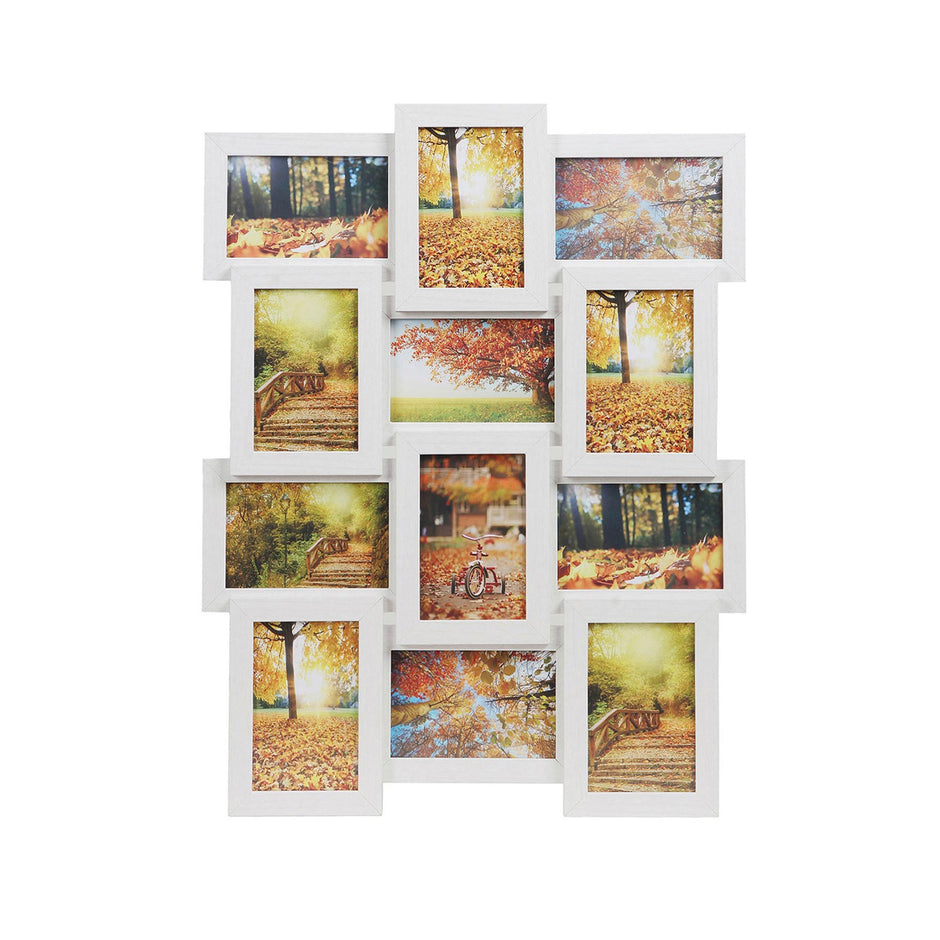 Collage Picture Frame – White Wood Grain – 12 Photos (4