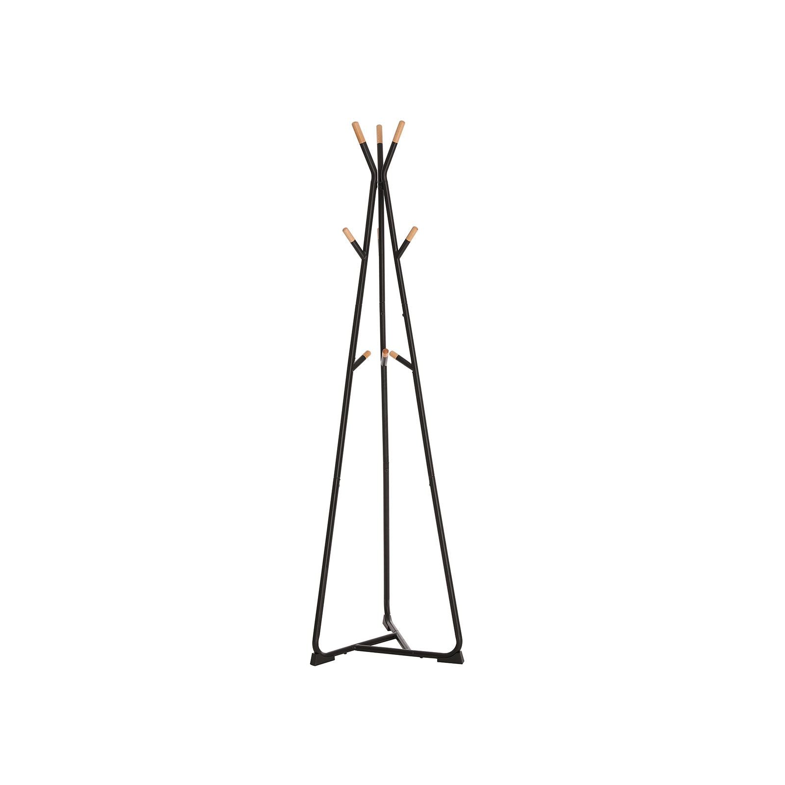 Coat Rack Stand – Beech Wood – Black and Natural Grain – 9 Hooks for Clothes, Hats, and Bags