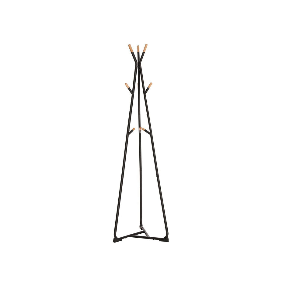 Coat Rack Stand – Beech Wood – Black and Natural Grain – 9 Hooks for Clothes, Hats, and Bags