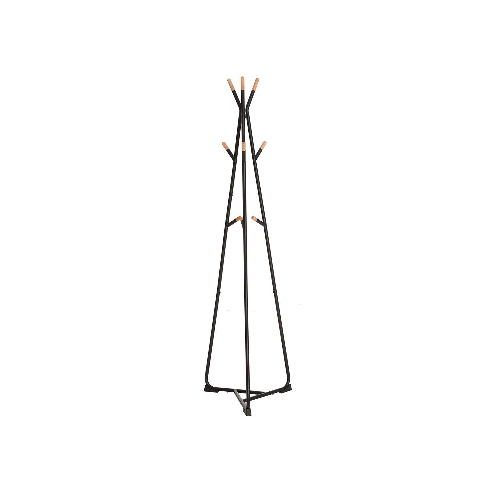 Coat Rack Stand – Beech Wood – Black and Natural Grain – 9 Hooks for Clothes, Hats, and Bags