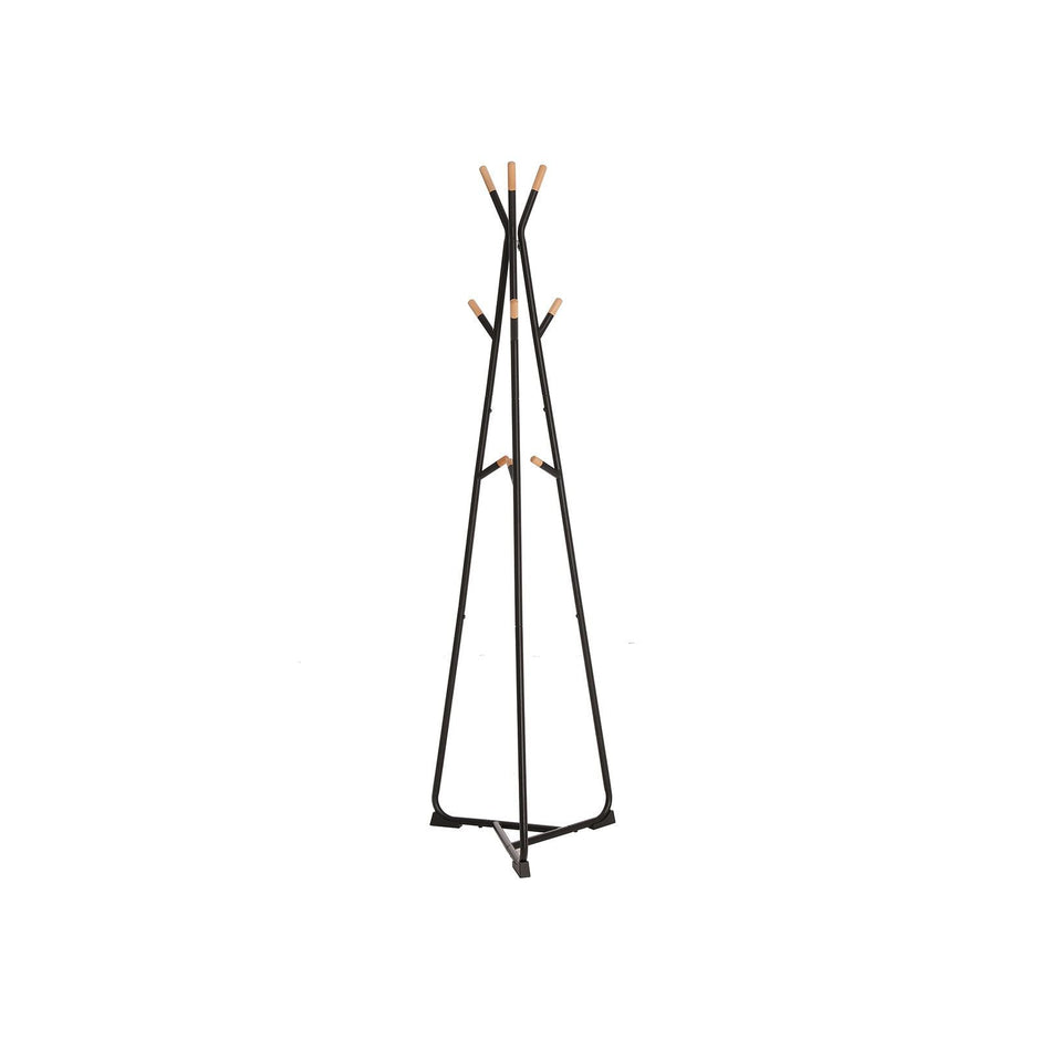Coat Rack Stand – Beech Wood – Black and Natural Grain – 9 Hooks for Clothes, Hats, and Bags