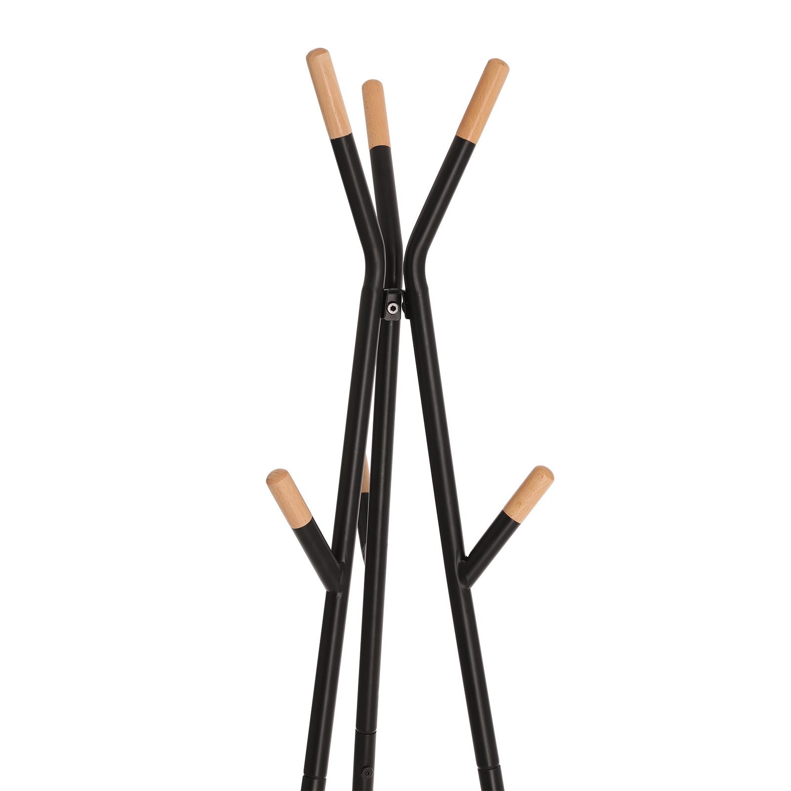 Coat Rack Stand – Beech Wood – Black and Natural Grain – 9 Hooks for Clothes, Hats, and Bags