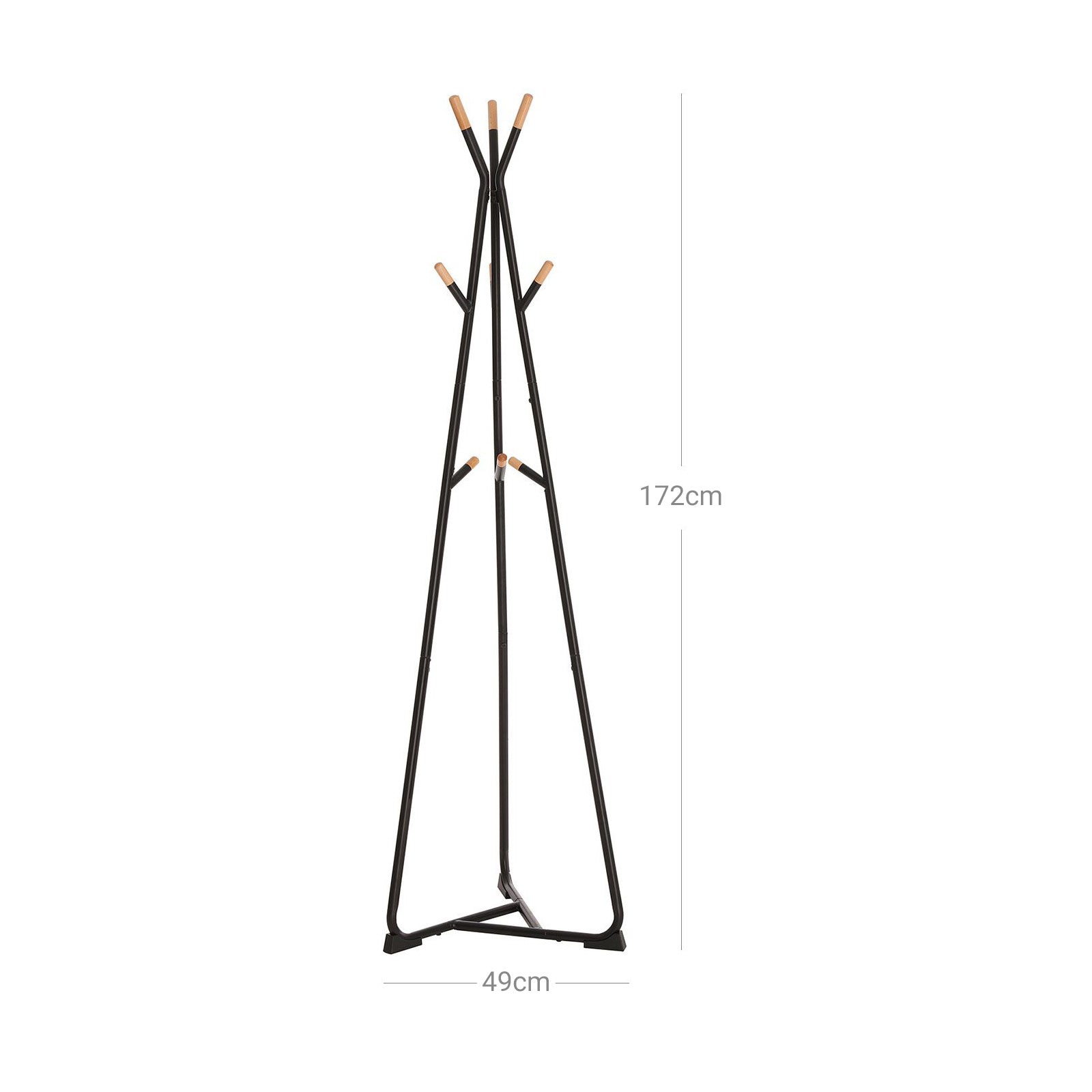 Coat Rack Stand – Beech Wood – Black and Natural Grain – 9 Hooks for Clothes, Hats, and Bags