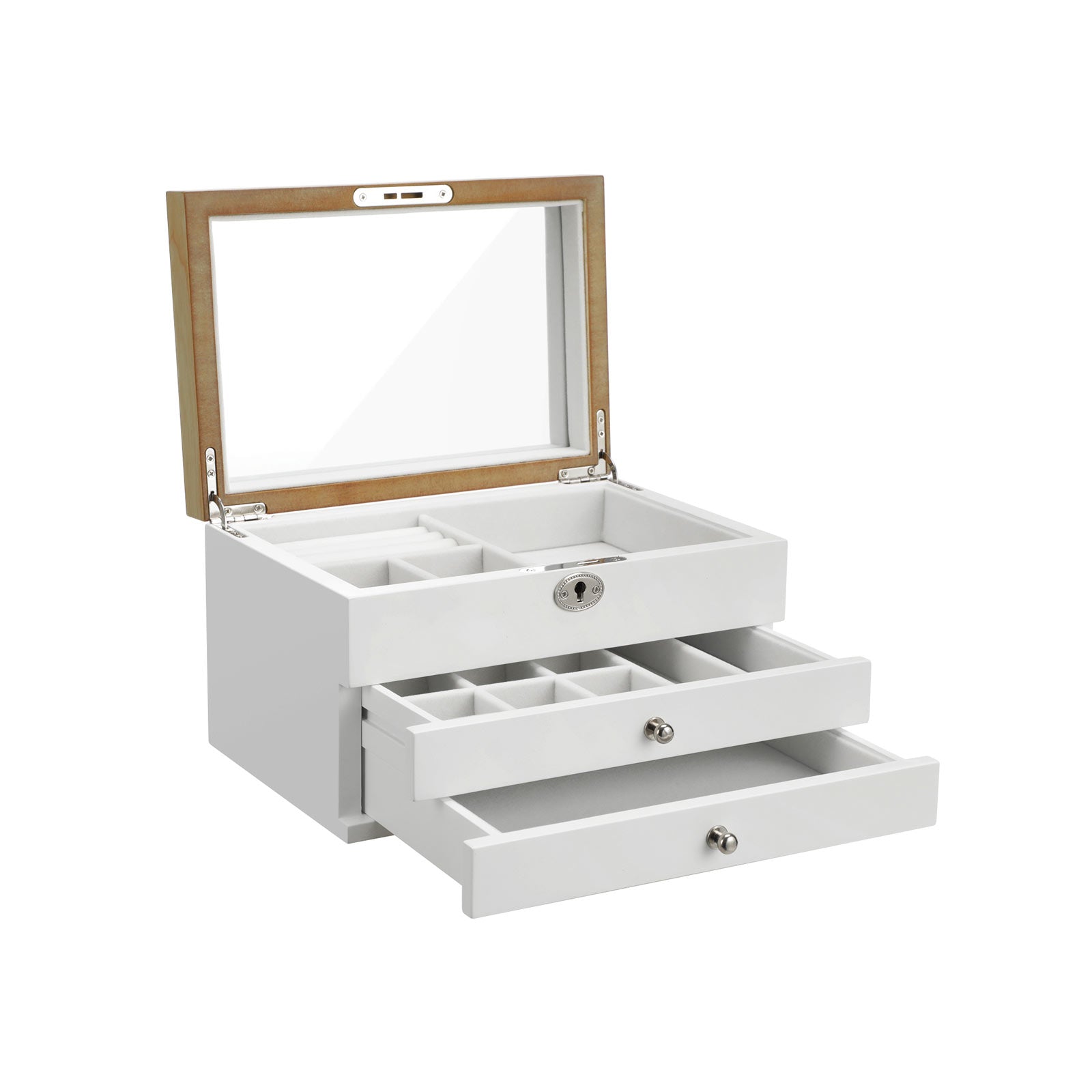 Jewelry Organizer – Engineered Wood – Black – 3-Tier with Velvet Lining and Drawers
