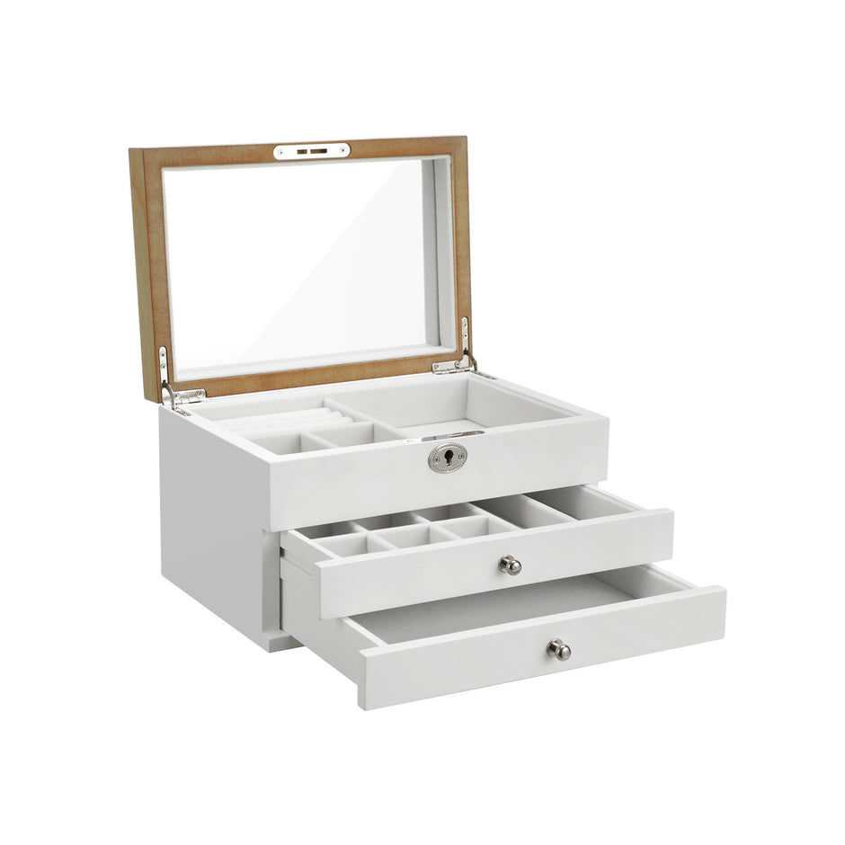 Jewelry Organizer – Engineered Wood – Black – 3-Tier with Velvet Lining and Drawers