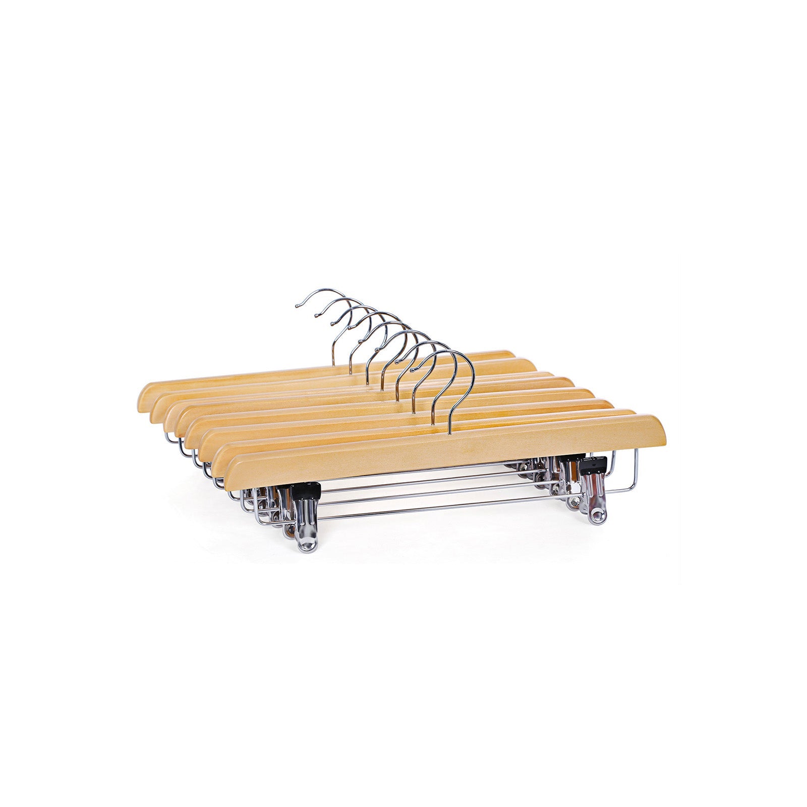 Wooden Trousers Hangers – Natural Finish – Rotatable Hooks – Adjustable Clips