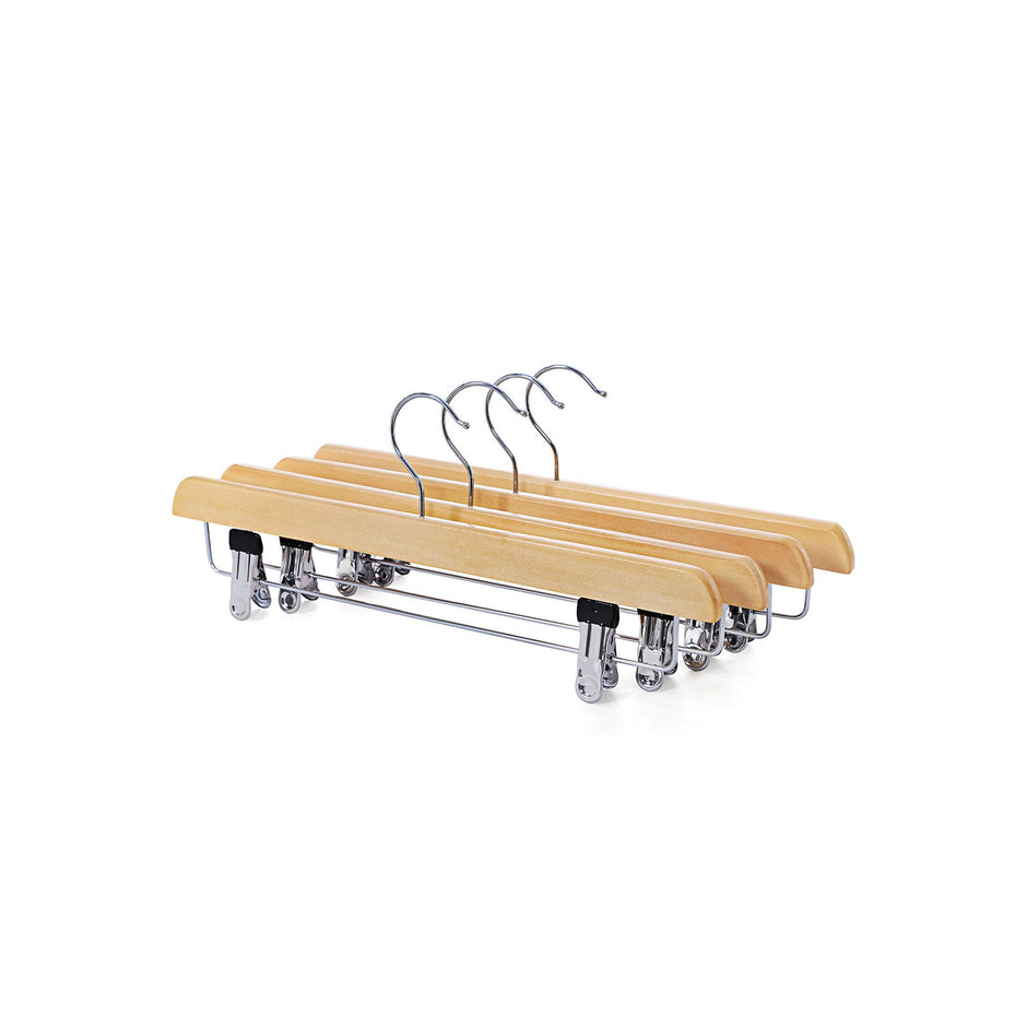 Wooden Skirt Trouser Hangers – Wood – Natural Finish – Adjustable Clips with Rotated Hooks
