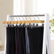 Wooden Skirt Trouser Hangers – Wood – Natural Finish – Adjustable Clips with Rotated Hooks