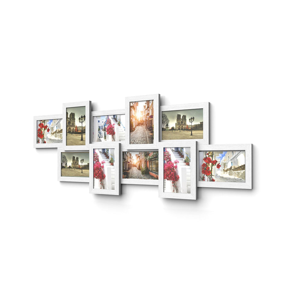 Photo Frame – White Wood Grain – Wall Mounted – Collage for 10 Photos (4