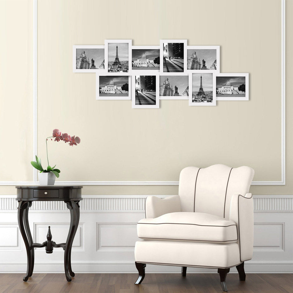 Photo Frame – White Wood Grain – Wall Mounted – Collage for 10 Photos (4