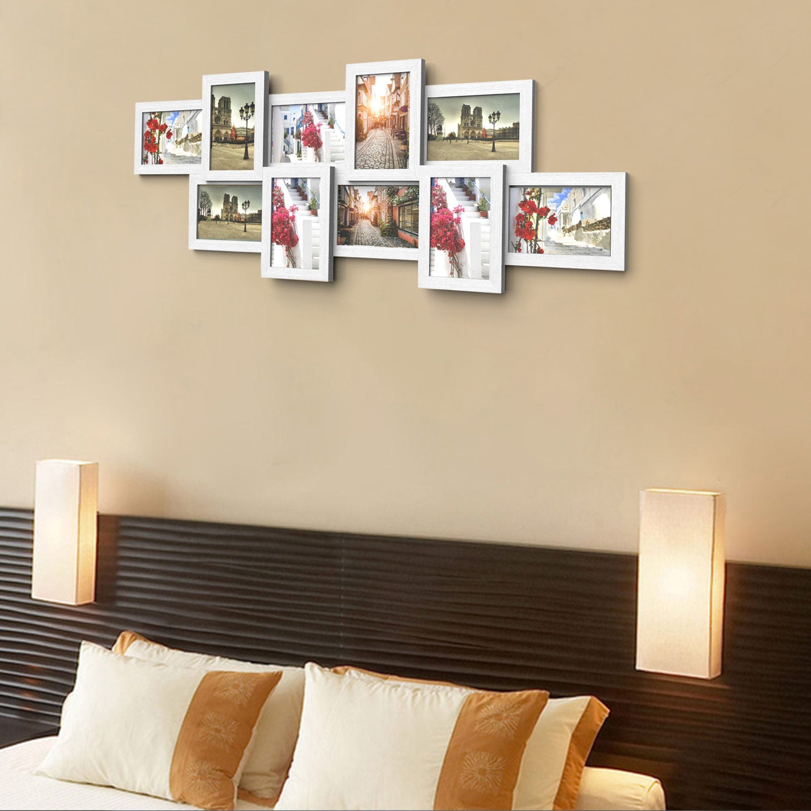 Photo Frame – White Wood Grain – Wall Mounted – Collage for 10 Photos (4