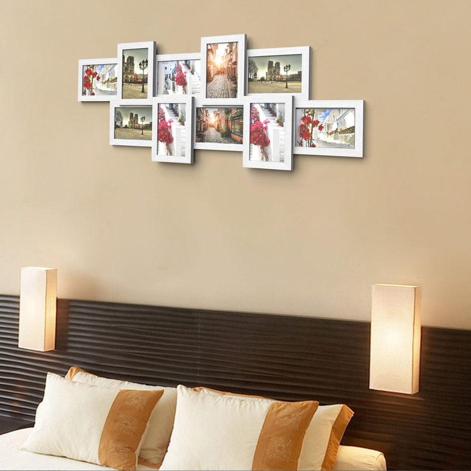 Photo Frame – White Wood Grain – Wall Mounted – Collage for 10 Photos (4
