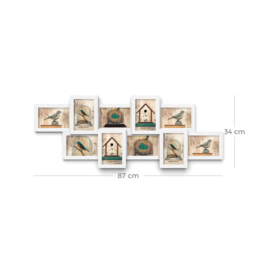 Photo Frame – White Wood Grain – Wall Mounted – Collage for 10 Photos (4
