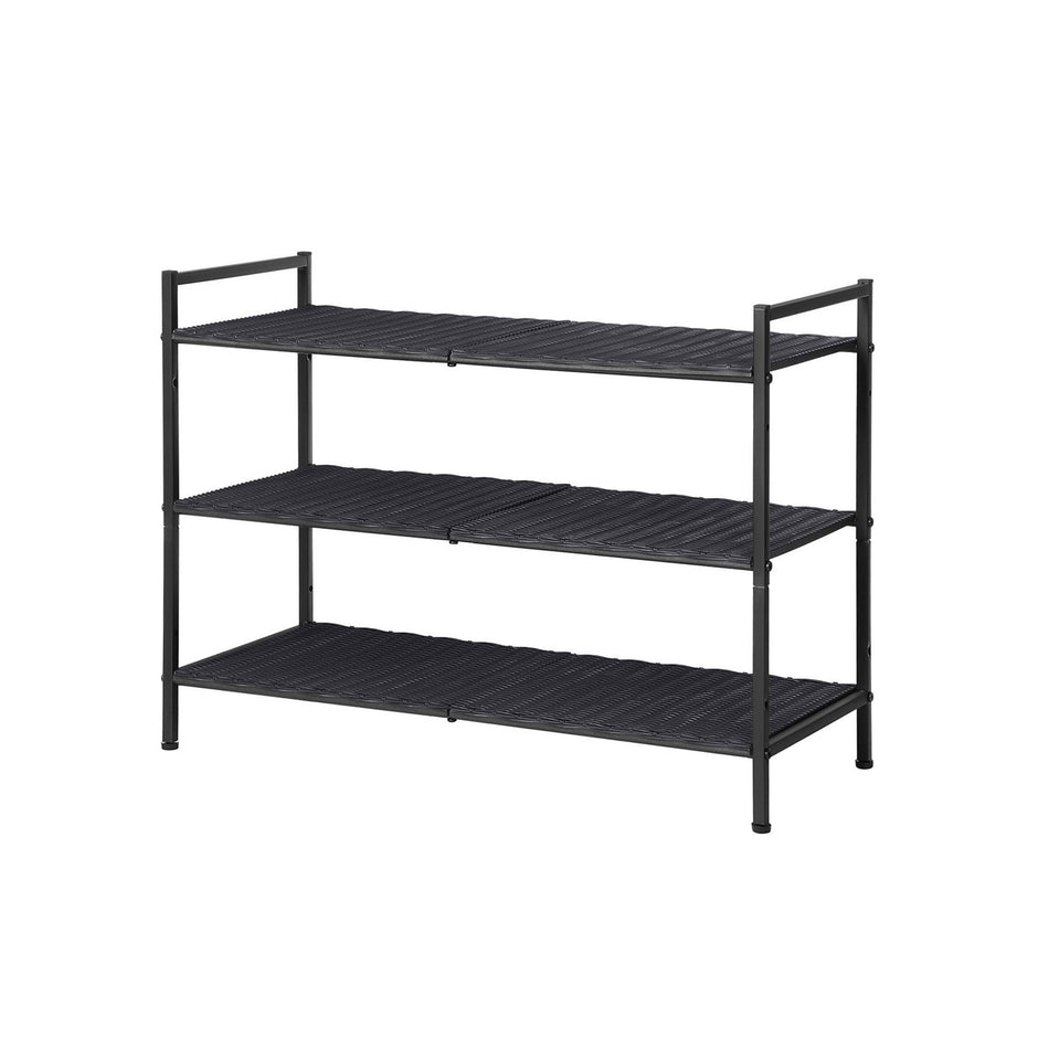 3-Tier Shoe Rack – Polyrattan – Smoky Grey – Stackable with Adjustable Shelves