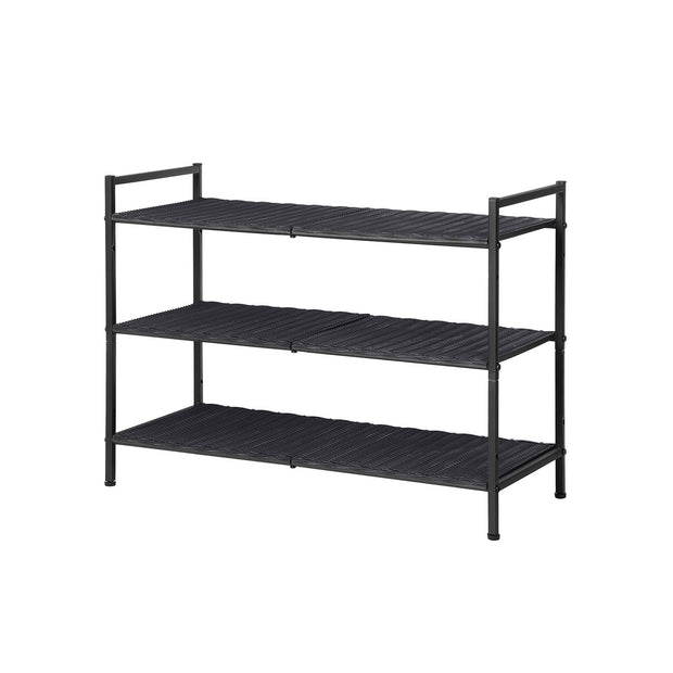 3-Tier Shoe Rack – Polyrattan – Smoky Grey – Stackable with Adjustable Shelves