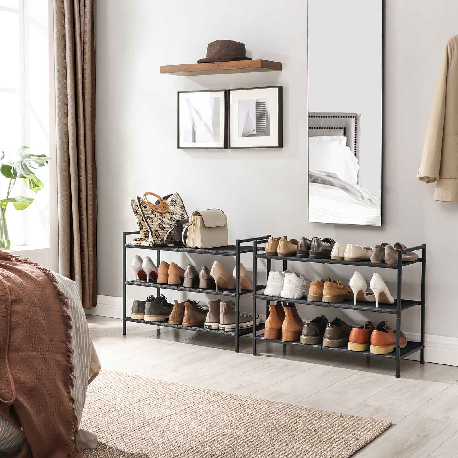 3-Tier Shoe Rack – Polyrattan – Smoky Grey – Stackable with Adjustable Shelves