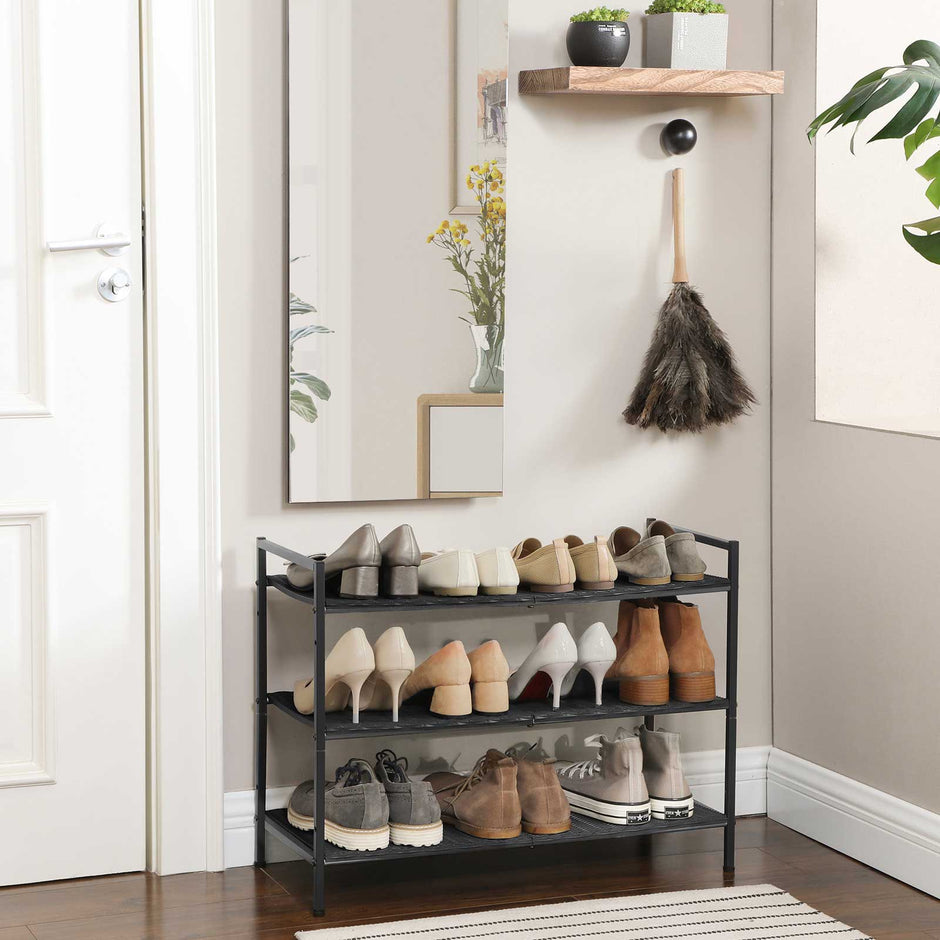 3-Tier Shoe Rack – Polyrattan – Smoky Grey – Stackable with Adjustable Shelves