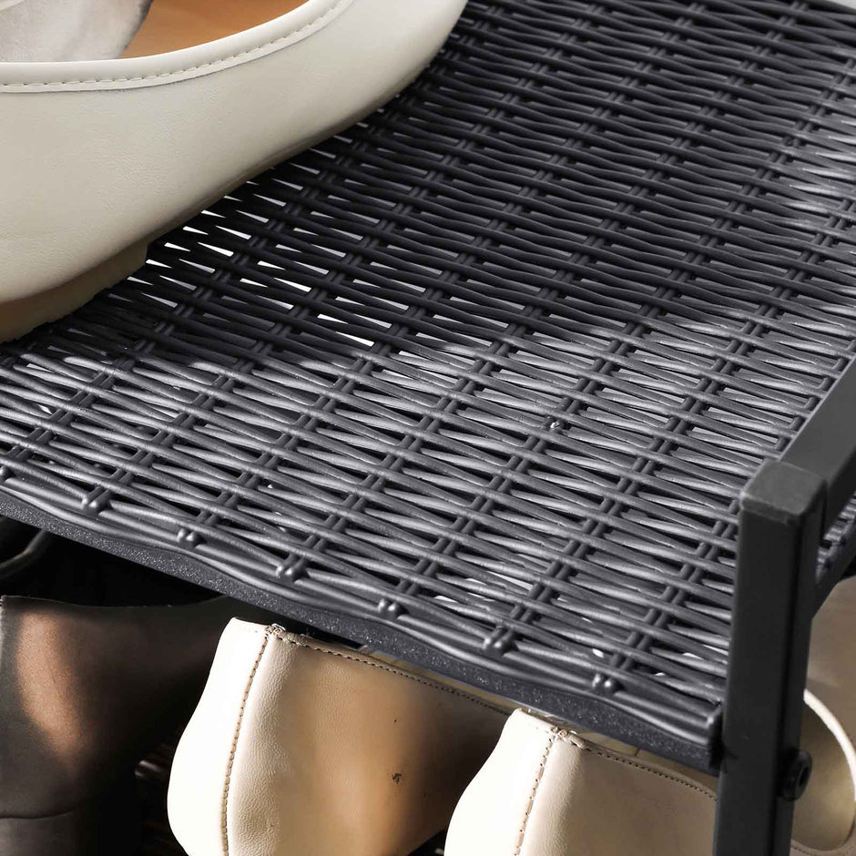 3-Tier Shoe Rack – Polyrattan – Smoky Grey – Stackable with Adjustable Shelves