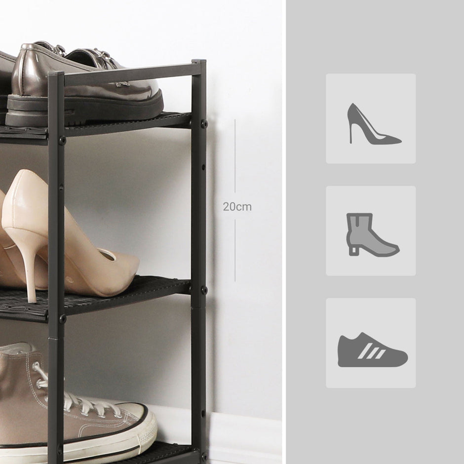 3-Tier Shoe Rack – Polyrattan – Smoky Grey – Stackable with Adjustable Shelves