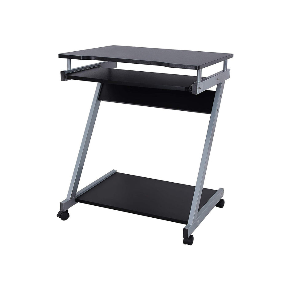 Z-Shaped Computer Desk – Wood – White – Mobile with Sliding Keyboard and Wheels