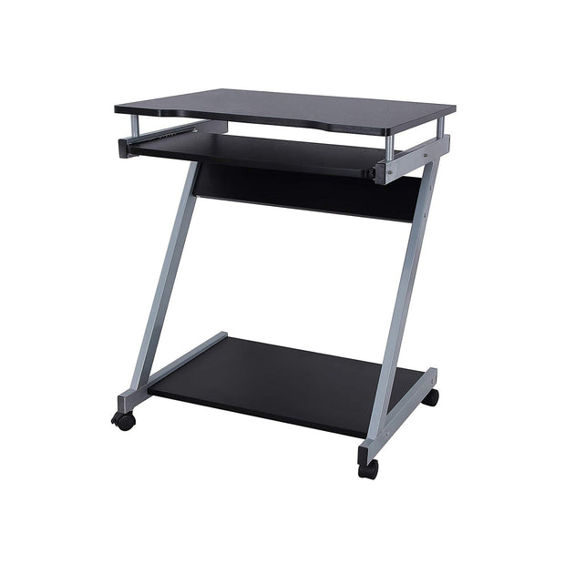 Z-Shaped Computer Desk – Wood – White – Mobile with Sliding Keyboard and Wheels
