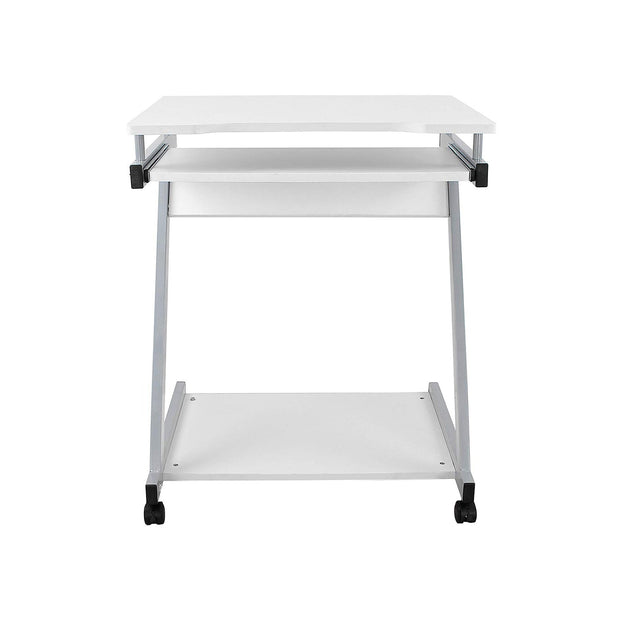Z-Shaped Computer Desk – Wood – White – Mobile with Sliding Keyboard and Wheels