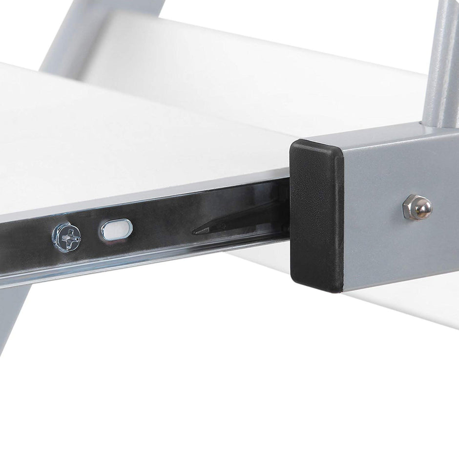 Z-Shaped Computer Desk – Wood – White – Mobile with Sliding Keyboard and Wheels