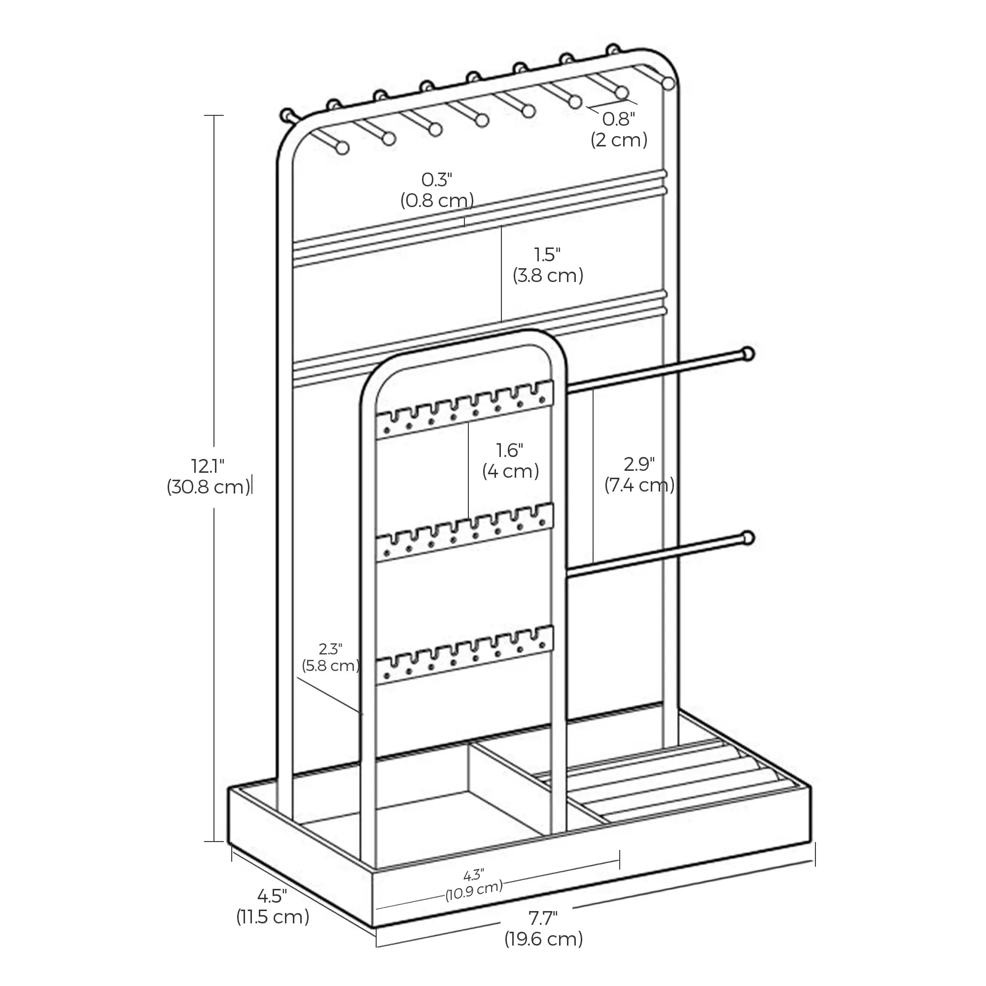Jewelry Organizer – Metal – Clear – Multi-Functional Display Stand with Velvet Tray