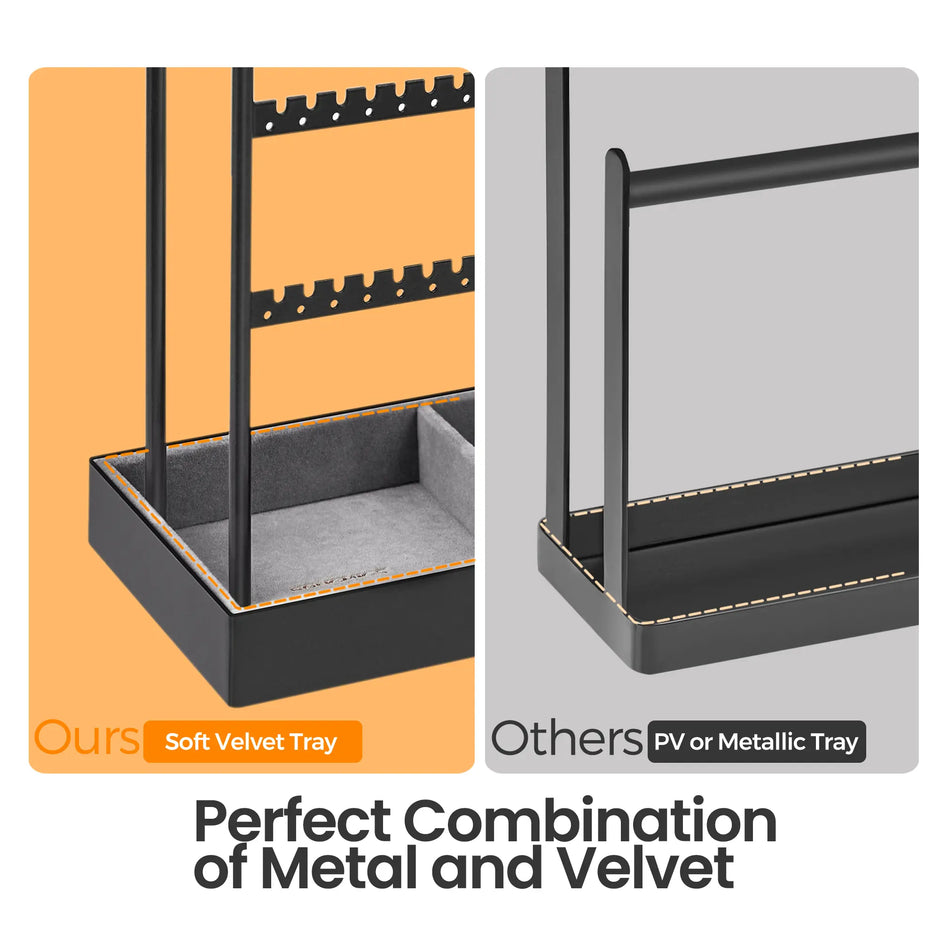 Jewelry Organizer – Metal – Clear – Multi-Functional Display Stand with Velvet Tray