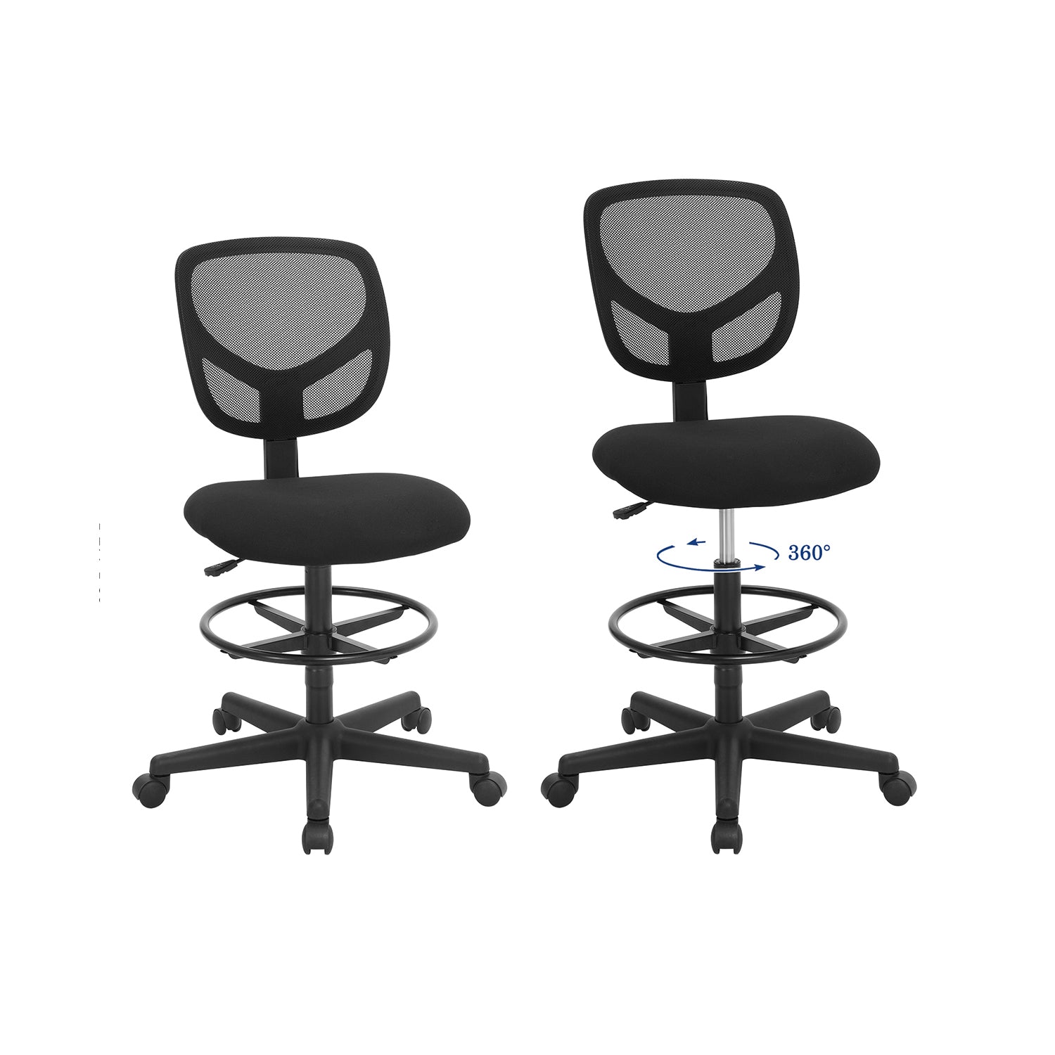 Drafting Stool Chair – Mesh – Black – Ergonomic Design with Adjustable Height Footrest
